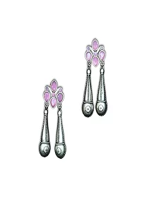 Graceful Oxidized Dangle Earrings with Pink Stone – Timeless Ethnic jewellery for Women (Pink)
