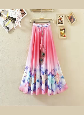 Long Skirt of Women | Women's Ethnic Flared Skirt - Fancy Dori & Button Work | Silk Long Skirt for Festive & Casual Wear