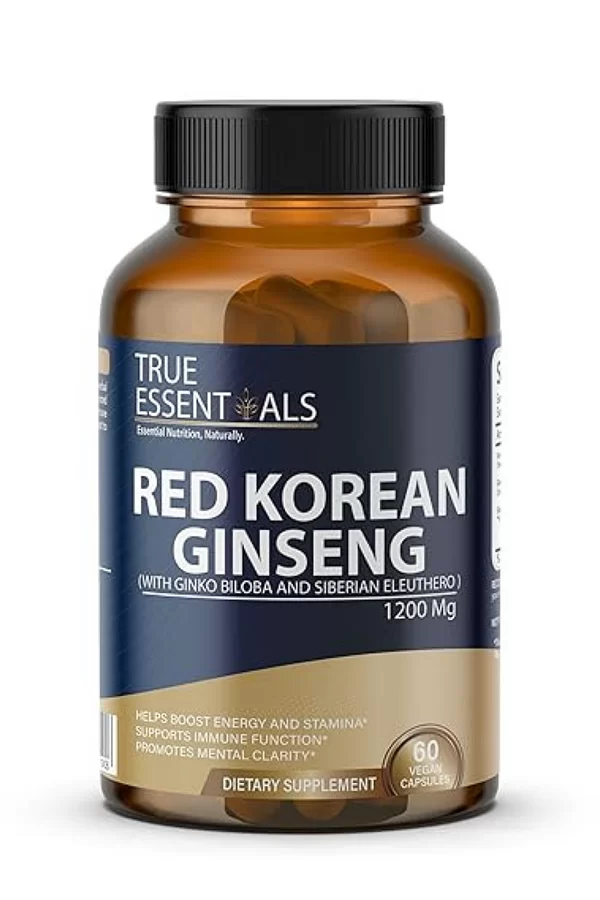 True Essential Tre Red Korean Genseng 1200mg 60 capsules | Helps Boosts Energy And Stamina Supports Immune function - Pack Of 1
