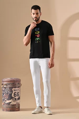 Men Slim Mid Rise White Jeans