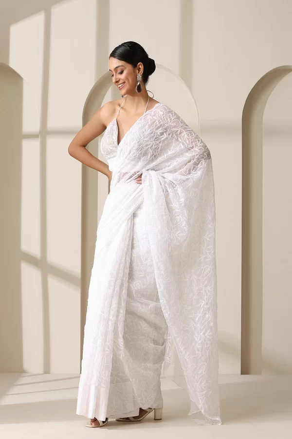 Lucknow Chikankari Georgette tepchi saree