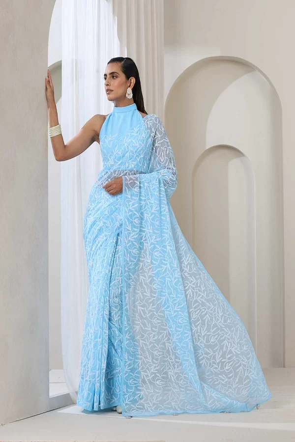 Lucknow Chikankari Georgette tepchi saree