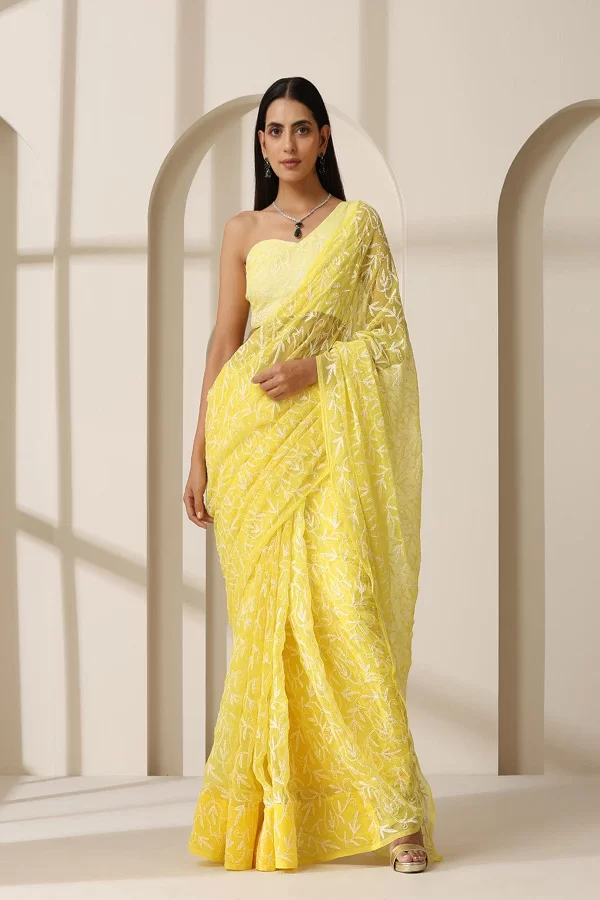 Lucknow Chikankari Georgette tepchi saree