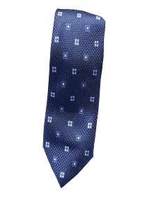 Premium Slik Formal Free Size Polyester Necktie with A Pocket Square for Men - Navy Blue Geometric Design