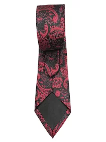 Premium Silk Necktie for Men with Matching Cufflinks and Pocket Square -  Black color, Red  Design