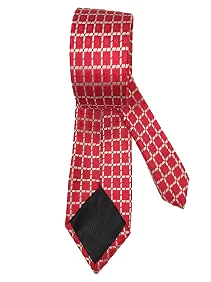 Premium Silk Necktie for Men with Matching Cufflinks and Pocket Square -  Red color, White Squre Design