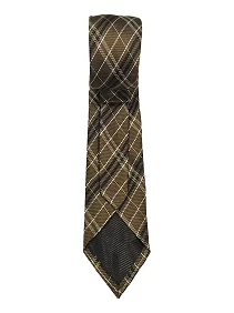 Rare Combee Men's Formal Brown Silk Necktie, Black & White Chekered Design Standard Size Premium Fabric Superior Finishing with Pocket Squre