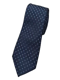 Rare Combee Men's Dark Navy, Sky Dotted Design Luxurious Premium Silk Necktie with Pocket Square & Cufflinks 