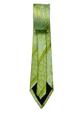 Rare Combee Premium Gold Light Green Silk Necktie Luxurious Finishing with Pocket Square, Cufflinks & Rose Pin for Weeding, Corporate, Meeting, Party's, Reception, Gift, Business, Office