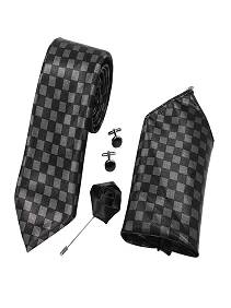 Rare Combee Luxurious Premium Black Silk Necktie with Pocket Square, Rose Pin & Cufflinks for Party's, Reception, Gift, Business, Office, Weeding, Corporate, Meeting  