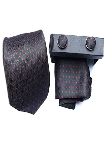 Ultra-Premium Silk Necktie for Men Black Matching Cufflinks & Rose Comes With A Gift Box 