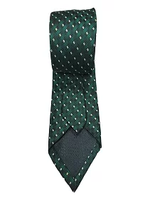 Ultra-Premium Silk Necktie for Men Matching Cufflinks With A Pocket -Green Color, Black & Cream Striped Design