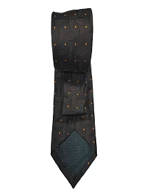 Ultra-Premium Silk Necktie for Men Matching Cufflink With A Pocket -Brown Color, Orange Doted Design