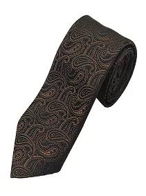 Ultra-Premium Silk Necktie for Men Matching Cufflinks With A Pocket Square - Brown Color, Black Floral Design