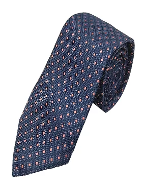 Ultra-Premium Navy Blue  Silk Necktie for Men Matching Cufflinks with a Pocket Square - Pink Design