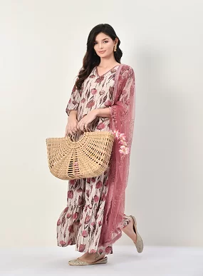 Women Viscose Rayon Kurti Sharara Dupatta Set