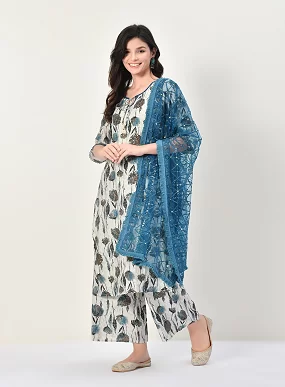 Women Viscose Rayon Kurta Palazzo Dupatta Set