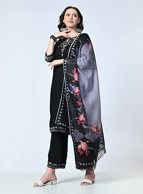 Embroidered Kurta, Palazzo & Dupatta Set