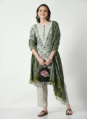 Women Cotton Blend Kurta Palazzo Dupatta Set