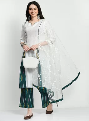 Women Cotton Blend Kurta Pant Dupatta Set