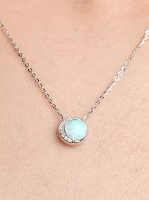 Round Opal Bezel Pendant Chain