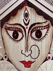 Palak Saxena Divine Maa Durga - Handmade Bamboo Wall Art | Spiritual Home Decor | Framed Durga Maa Painting | Eco-Friendly Natural Artwork