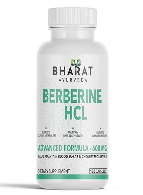 BHARAT AYURVEDA Berberine HCL 600mg Capsules, Dietary Herbal Supplement, Supports Immune Function, Boost Metabolism & (120 Capsule Berberine HCL)
