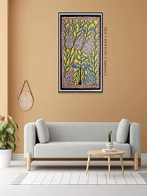 Palak Saxena Madhubani Handpainted Mithila Painting - Colorful Auspicious Peacock on The Tree - Traditional Indian Art for Home Decor - Unframed (32.2 x 24.2 inches)