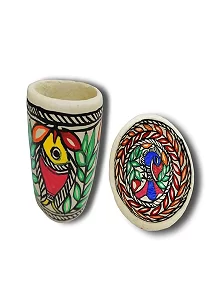 Handcrafted Madhubani Papier Mache Penstand with Decorative Bowl – Unique Indian Art Stationery Holder for Home or Office