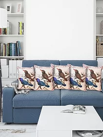 Set of 5 Decorative Cushion Covers, 40 x 40 cm, Square Cotton Linen Bird Decorative Cushion Covers with Hidden Zip, Single-Sided Print, Decorative Cushion Covers for Sofa, Car, Outdoor, Bedroom