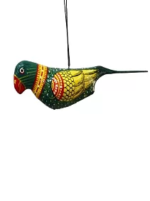 Palak Saxena Handpainted Paper Mache Indian Green Parrot Bird, Hanging Ornament, Handmade Decorative Bird for Home, Garden