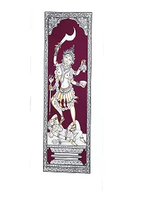 Handmade Pattachitra Painting of Maa Kali – Divine Goddess Artwork on Tussar Silk (Unframed, 50 x 25 cm)