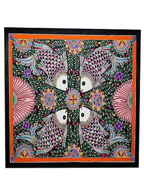 Palak Saxena Madhubani Fish Mandala Painting - Intricate Handmade Artwork (32.2×24.2 Inches)