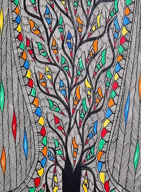 Palak Saxena Madhubani Art: Dancing Fishes and Blossoming Trees - Unframed, 32.2 x 24.2 inches Art For Home and Office