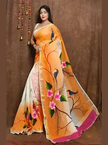 Kerala Cotton Hand-Painted Saree – Artistic Elegance with Blouse Piece
