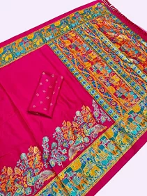 Premium Dola Silk Saree – Golden Print Elegance with Blouse Piece