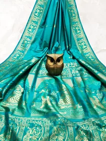 Dual Tone Bishnupuri Baluchari Silk Saree – Pure Soft Elegance with Blouse Piece