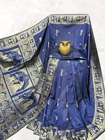 Dual Tone Bishnupuri Baluchari Silk Saree – Pure Soft Elegance with Blouse Piece