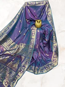 Dual Tone Bishnupuri Baluchari Silk Saree – Pure Soft Elegance with Blouse Piece