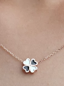 Black and White Clover Pendant Chain
