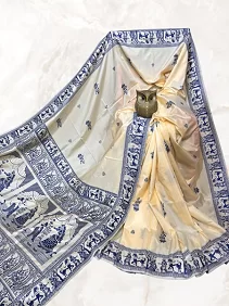 Dual Tone Bishnupuri Baluchari Silk Saree – Pure Soft Elegance with Blouse Piece