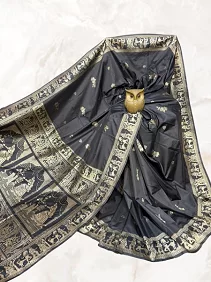 Dual Tone Bishnupuri Baluchari Silk Saree – Pure Soft Elegance with Blouse Piece