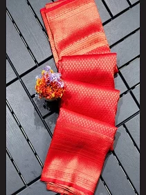 Brocade Silk Saree / Bangalore Silk Saree with Zari Border & Blouse Piece