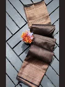 Brocade Silk Saree / Bangalore Silk Saree with Zari Border & Blouse Piece