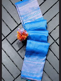 Brocade Silk Saree / Bangalore Silk Saree with Zari Border & Blouse Piece