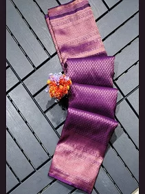 Brocade Silk Saree / Bangalore Silk Saree with Zari Border & Blouse Piece