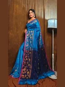 Handloom Cotton Silk Saree / Derpari Style Saree with Blouse Piece