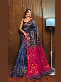 Handloom Cotton Silk Saree / Derpari Style Saree with Blouse Piece