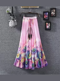 Long Skirt of Women | Women's Ethnic Flared Skirt - Fancy Dori & Button Work | Silk Long Skirt for Festive & Casual Wear
