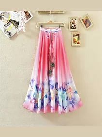 Long Skirt of Women | Women's Ethnic Flared Skirt - Fancy Dori & Button Work | Silk Long Skirt for Festive & Casual Wear